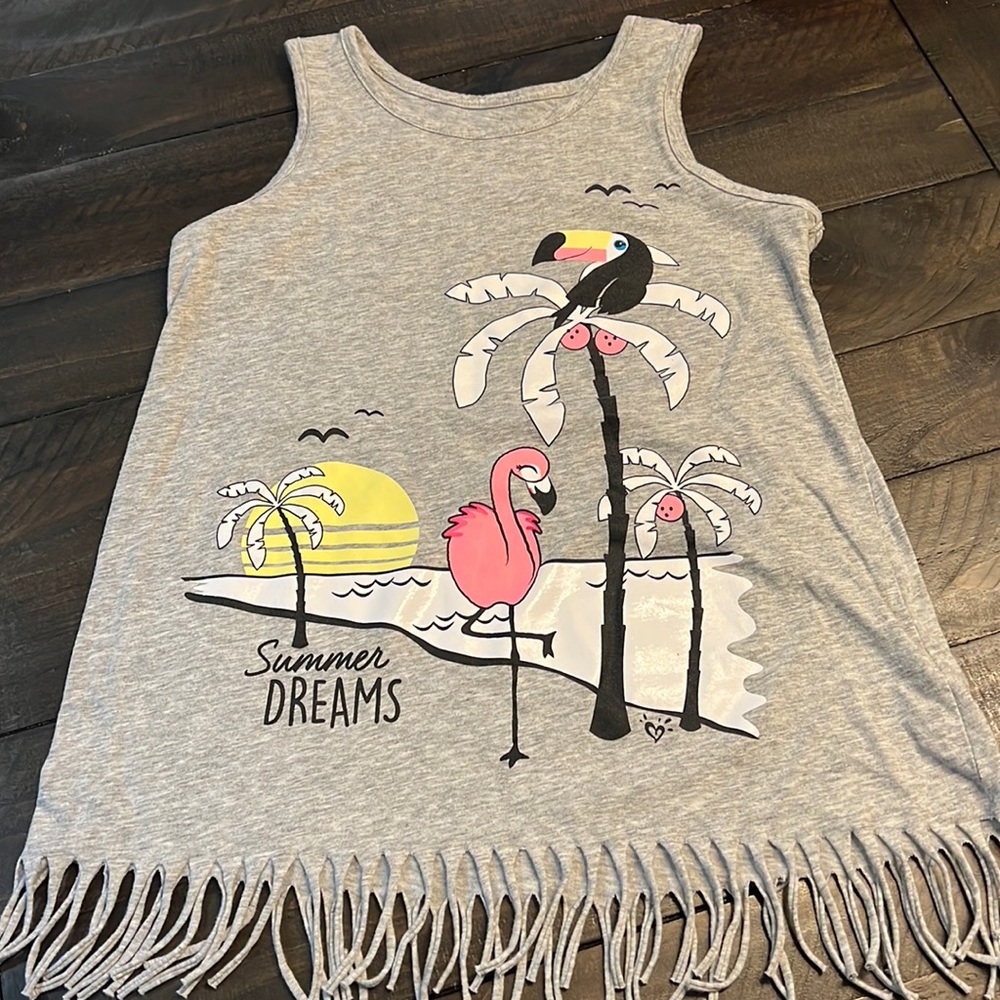 Justice girls tank top size 10 Dash summer dreams with flamingo and palm trees.